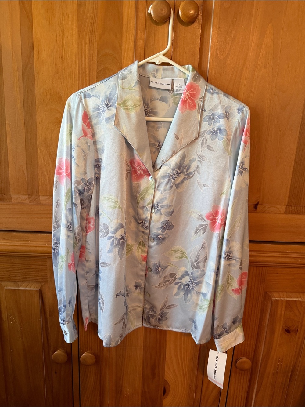 Alfred Dunner Light Blue Floral Button-Front Blouse